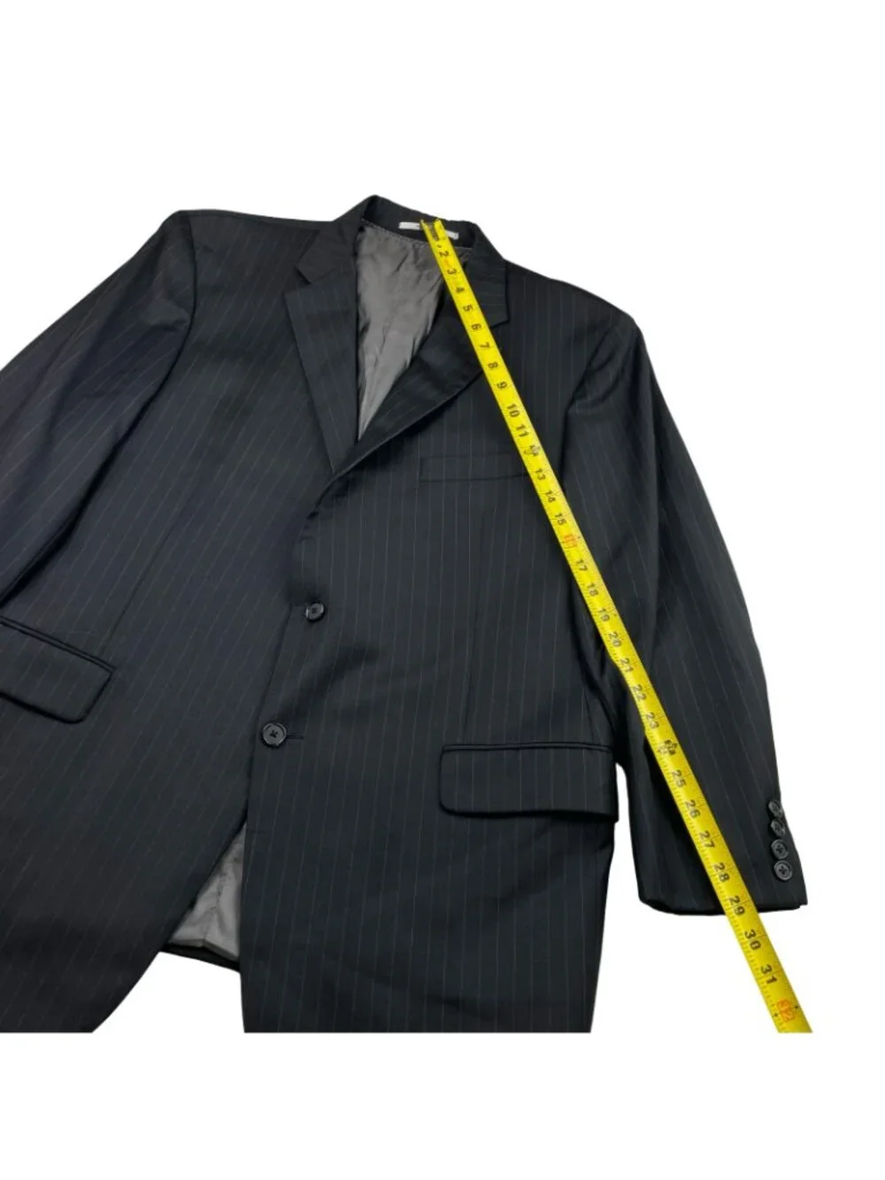 Hickey Freeman Men's Milburn 100% Wool 2-Button Blazer Black Stripe • USA • 46R